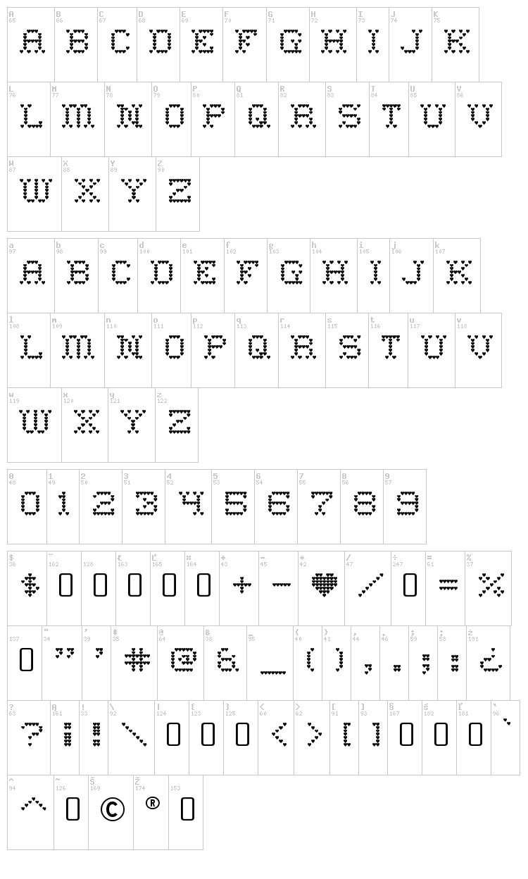 Heart Sweet Heart font map